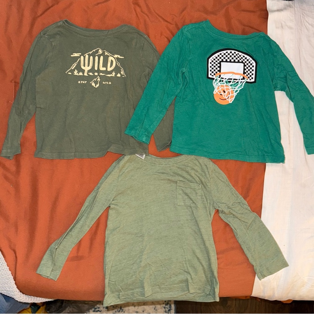 Green Kids Long Sleeve Shirts Set
